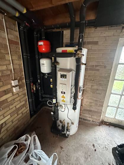 Unvented hot water cylinder and plant installed in Farnsfield