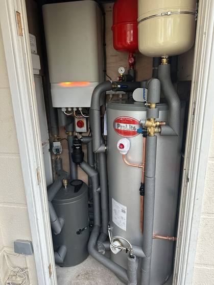 Unvented hot water cylinder and plant installed in London