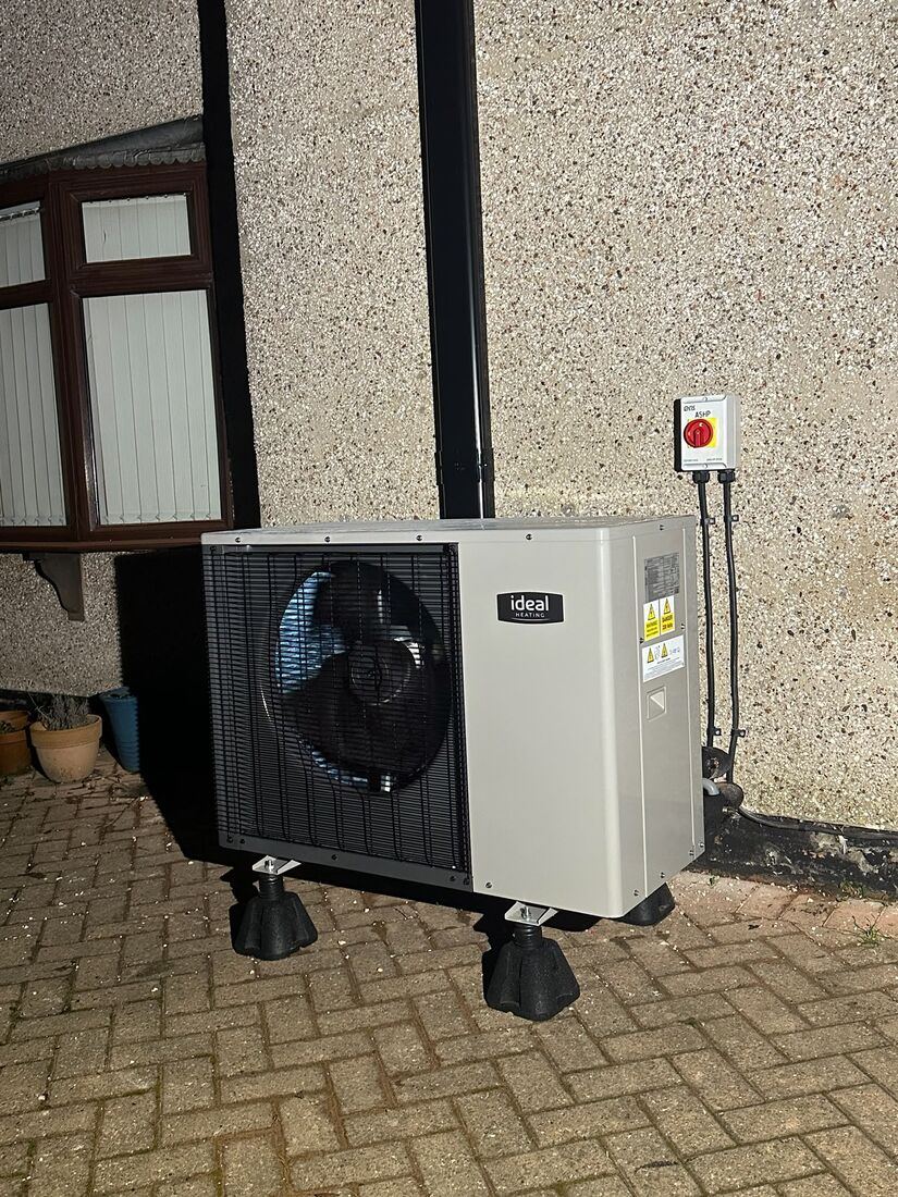 Completed air source heat pump installation at a property in Dronfield