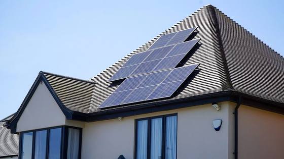Solar panels installed on a pitched tiled roof